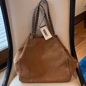 Stud-Trim Suede Tote in Brown by Sorial